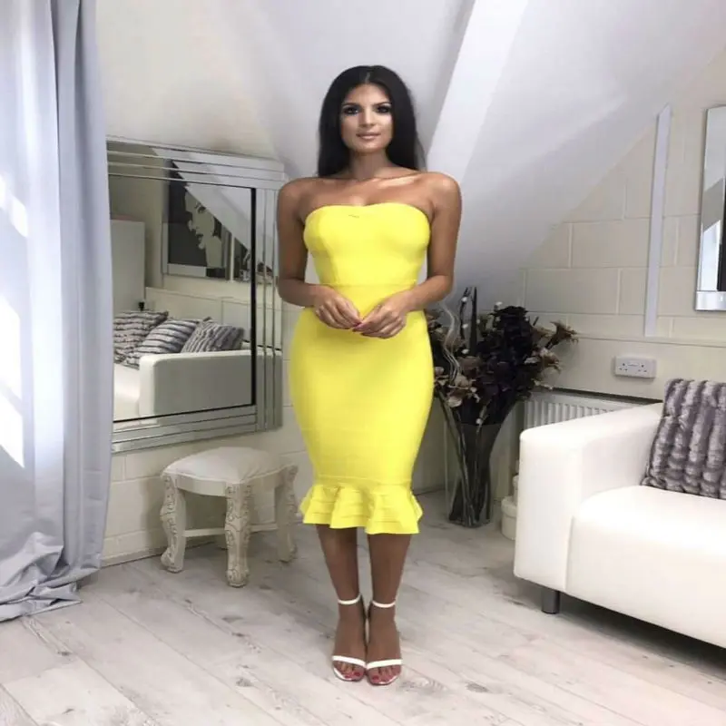 Loehsao brand 7colors knitted women dress Trumpet bodycon bandage dress evening club sexy strapless summer dresses vestidos - Image 8