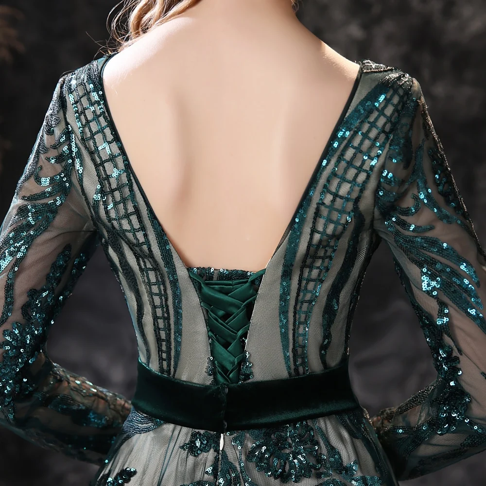 Long Evening Dresses Gorgeous Elegant Muslim Mermaid Long Sleeve Sequined Hunter Green Prom Party Formal Occasion Gown - Image 10