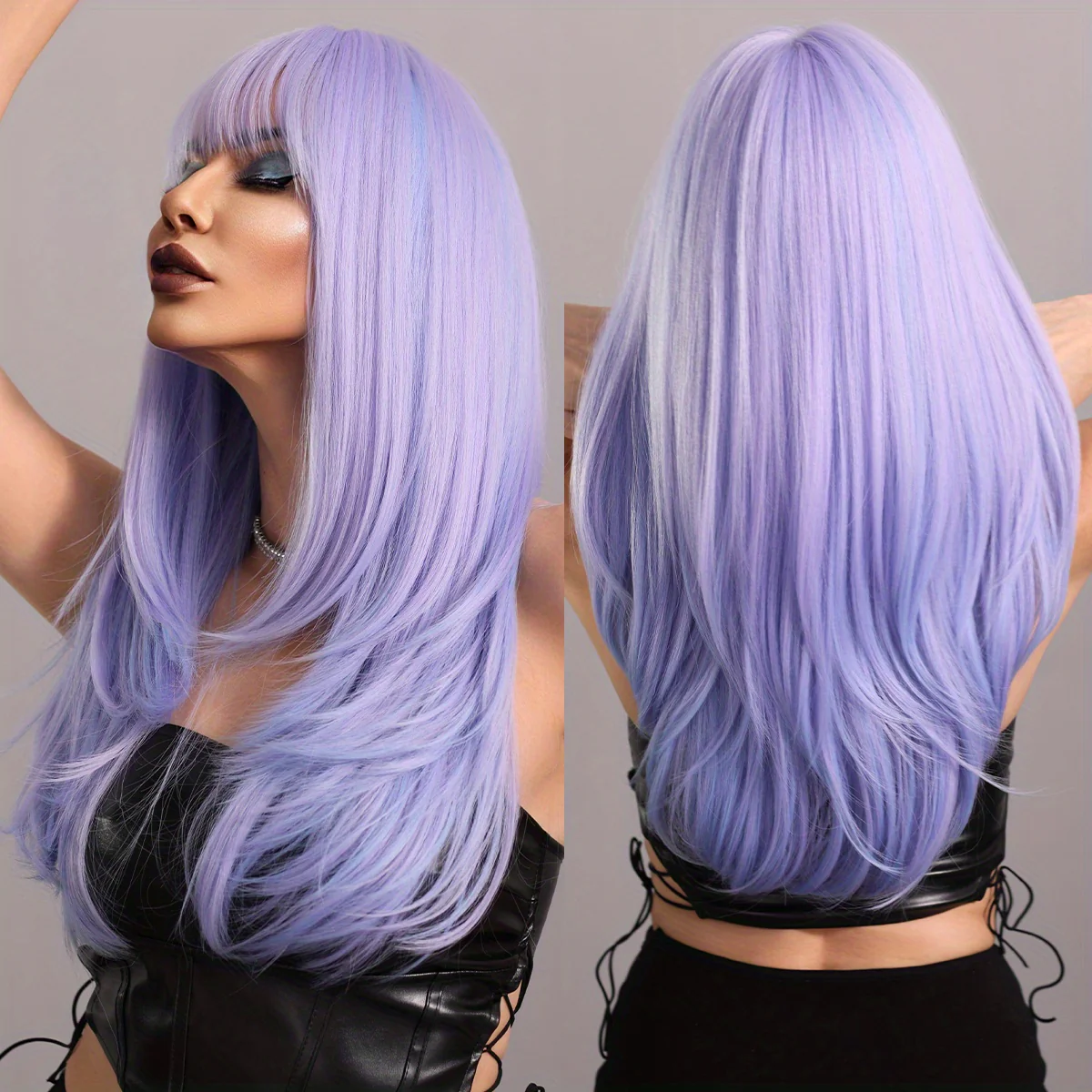 Long Straight Brown Wig For Women Daily Cosplay Use Natural Synthetic Layer Wigs With Bangs Heat Resistant High Quality - Image 14