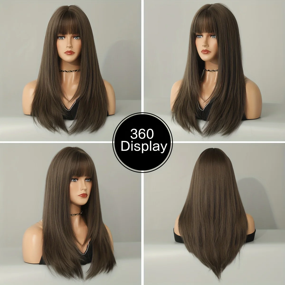 Long Straight Brown Wig For Women Daily Cosplay Use Natural Synthetic Layer Wigs With Bangs Heat Resistant High Quality - Image 6