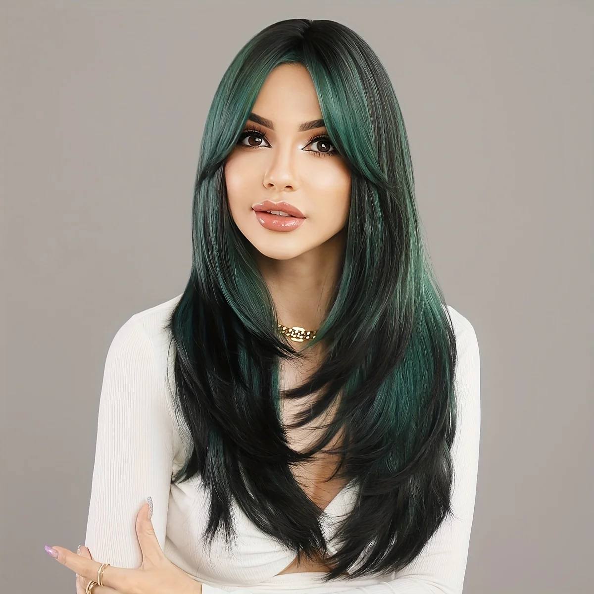 Long Wavy Dark Green Wig For Women Daily Use Natural Synthetic Miidle Part Wigs Layered Heat Resistant Music Festival