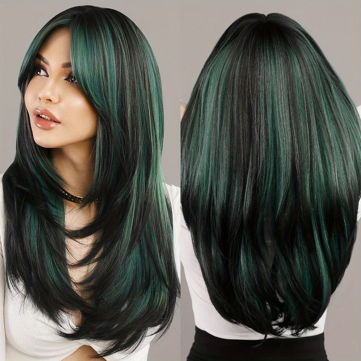 Long Wavy Dark Green Wig For Women Daily Use Natural Synthetic Miidle Part Wigs Layered Heat Resistant Music Festival - Image 16