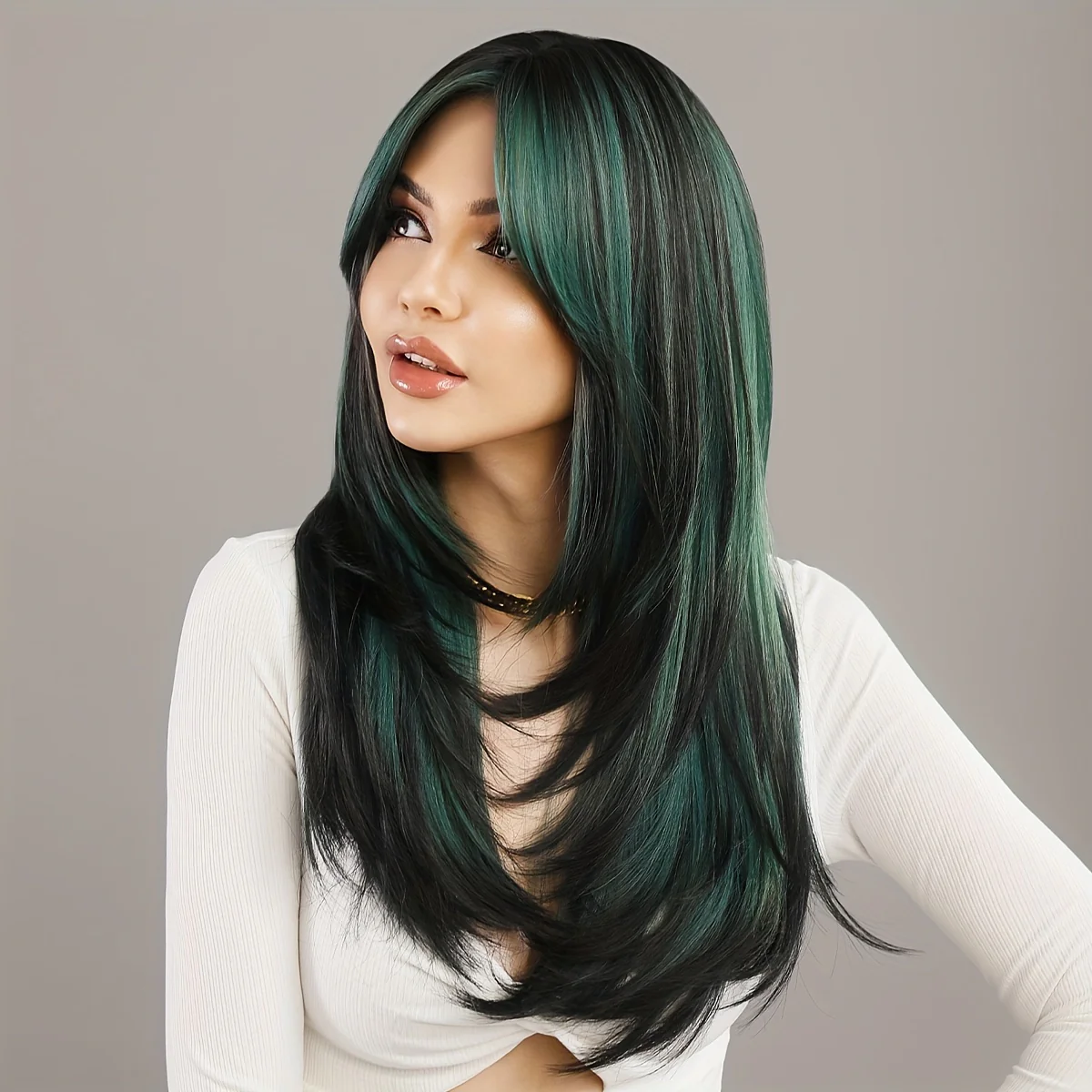 Long Wavy Dark Green Wig For Women Daily Use Natural Synthetic Miidle Part Wigs Layered Heat Resistant Music Festival - Image 2