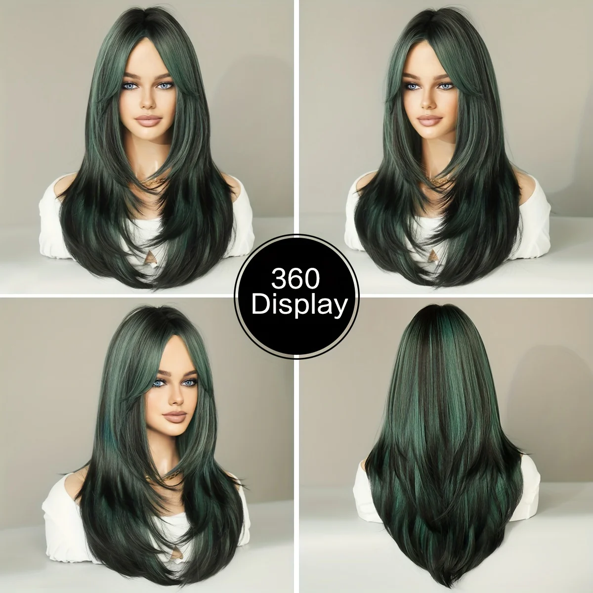 Long Wavy Dark Green Wig For Women Daily Use Natural Synthetic Miidle Part Wigs Layered Heat Resistant Music Festival - Image 3