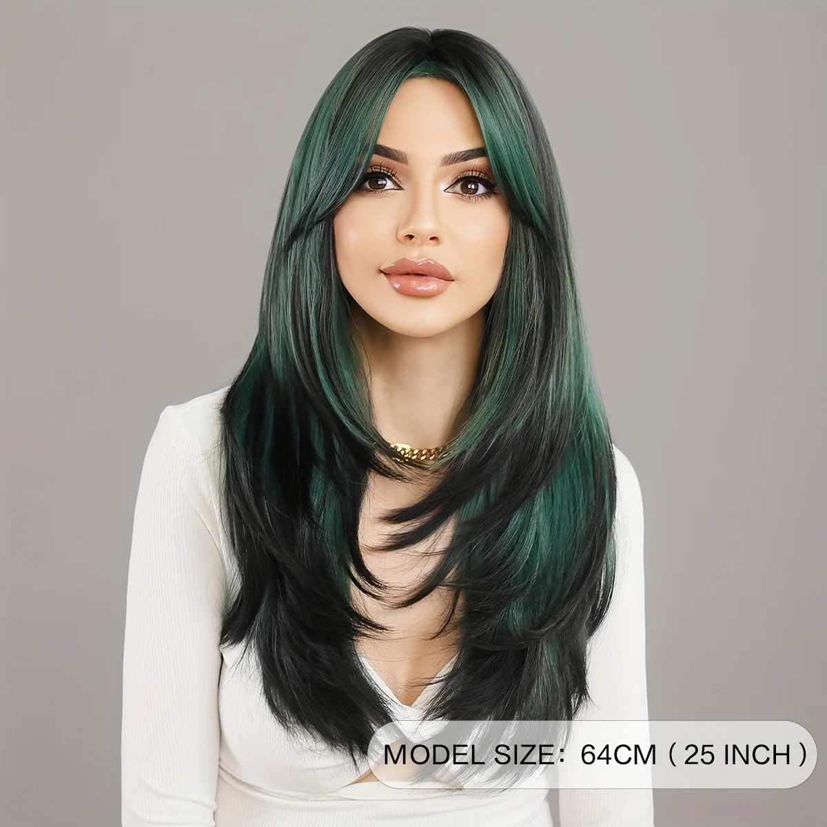 Long Wavy Dark Green Wig For Women Daily Use Natural Synthetic Miidle Part Wigs Layered Heat Resistant Music Festival - Image 4