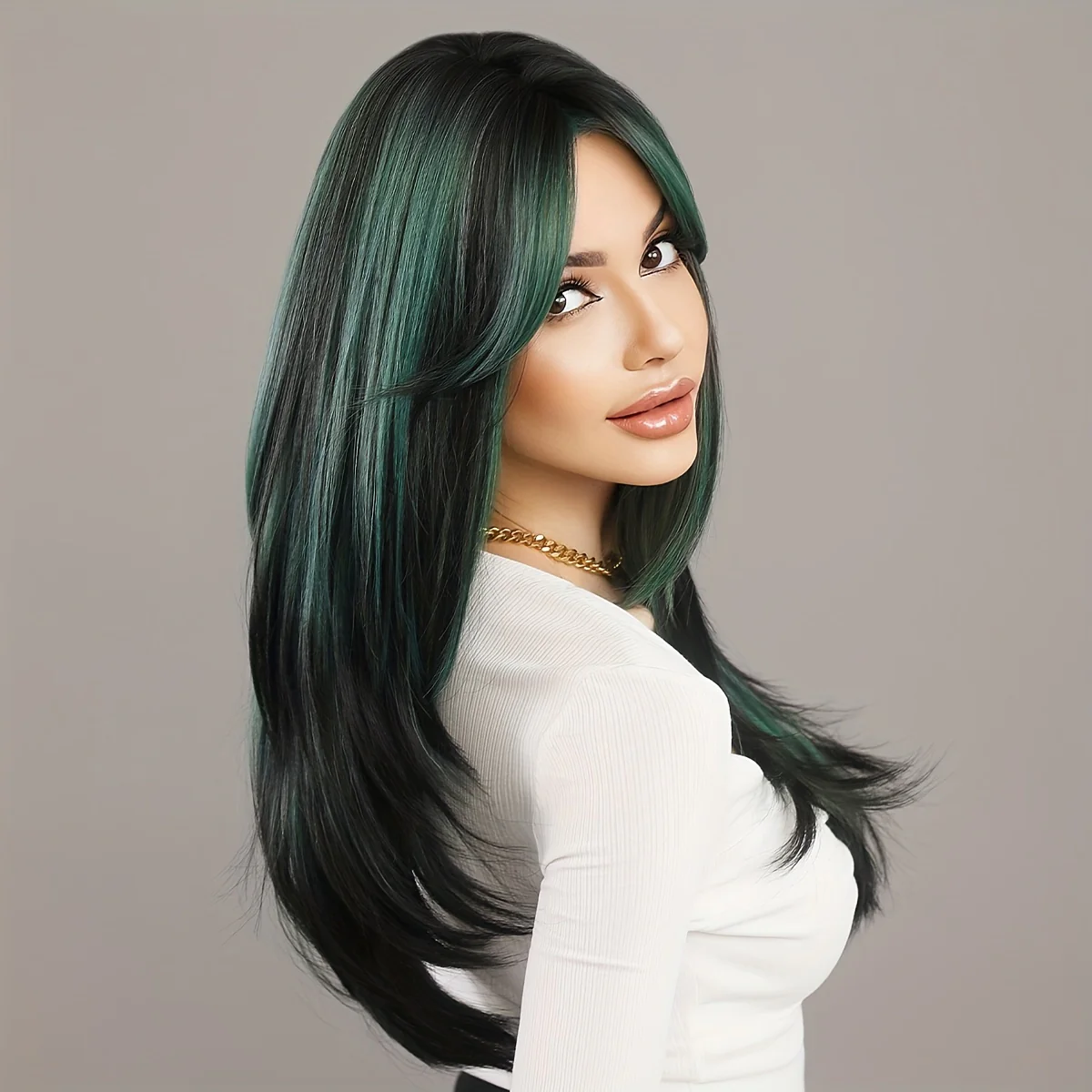 Long Wavy Dark Green Wig For Women Daily Use Natural Synthetic Miidle Part Wigs Layered Heat Resistant Music Festival - Image 5