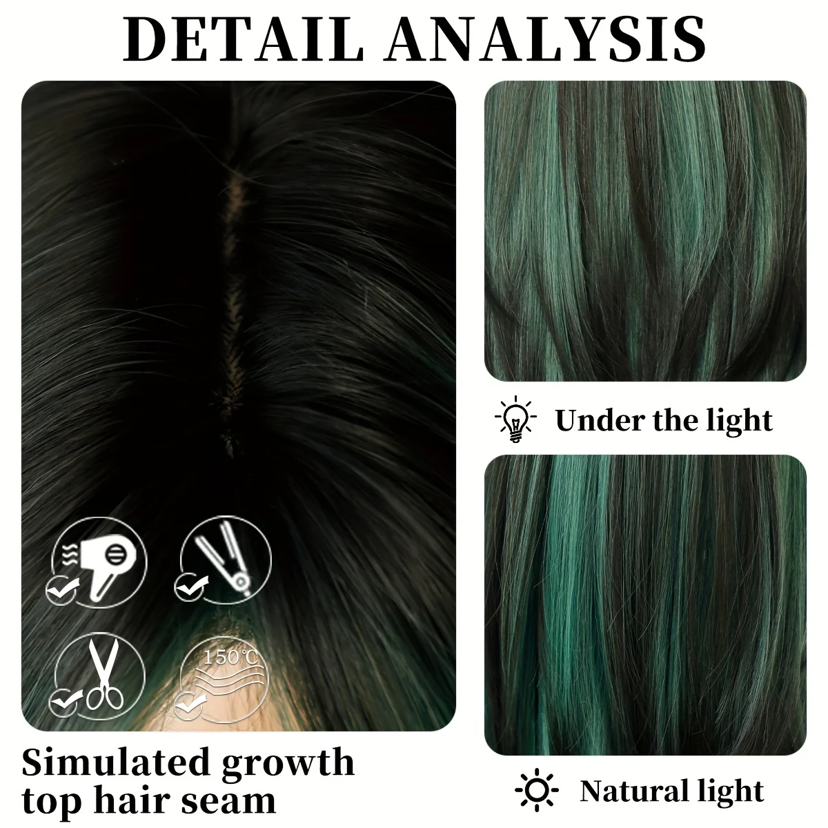 Long Wavy Dark Green Wig For Women Daily Use Natural Synthetic Miidle Part Wigs Layered Heat Resistant Music Festival - Image 7