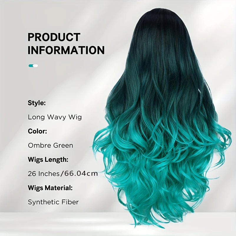 Long Wavy Wig Ombre Bluish Green Wigs Long Curly Ombre Color Hair Wigs Middle Part Synthetic Mermaid Green Wigs For Women Daily Party Cosplay - Image 4