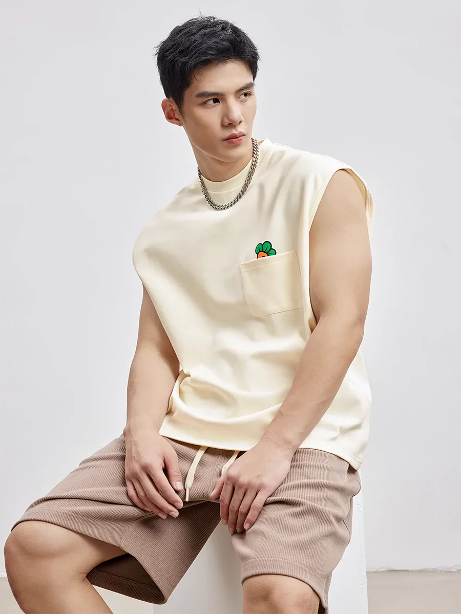 Loose and Simple Crew Neck Sleeveless Waistcoat Sports Vest - Image 2