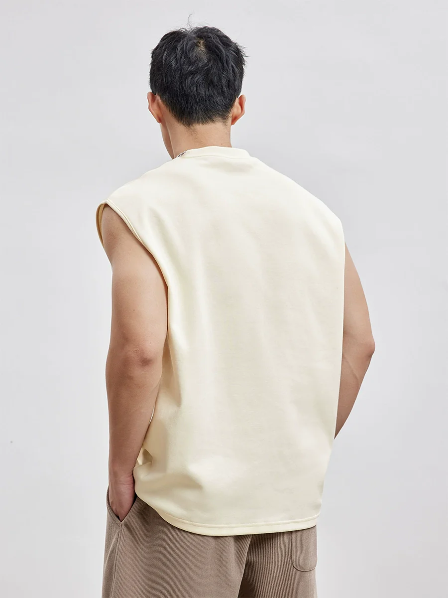 Loose and Simple Crew Neck Sleeveless Waistcoat Sports Vest - Image 3