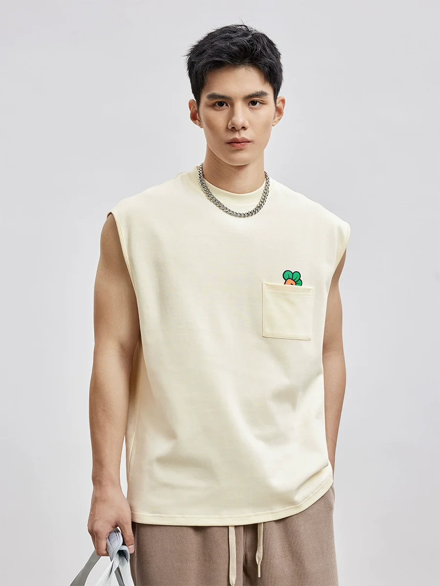 Loose and Simple Crew Neck Sleeveless Waistcoat Sports Vest - Image 4