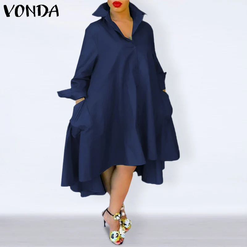 Loose Dress Casual Lapel Neck Dress Women Bohemian Sundress VONDA 2023 Summer Evening Party Vestido Elegant Sundress Robe Femme - Image 10