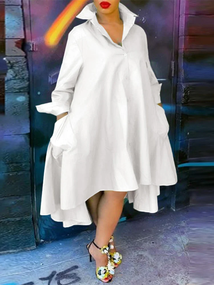 Loose Dress Casual Lapel Neck Dress Women Bohemian Sundress VONDA 2023 Summer Evening Party Vestido Elegant Sundress Robe Femme - Image 3