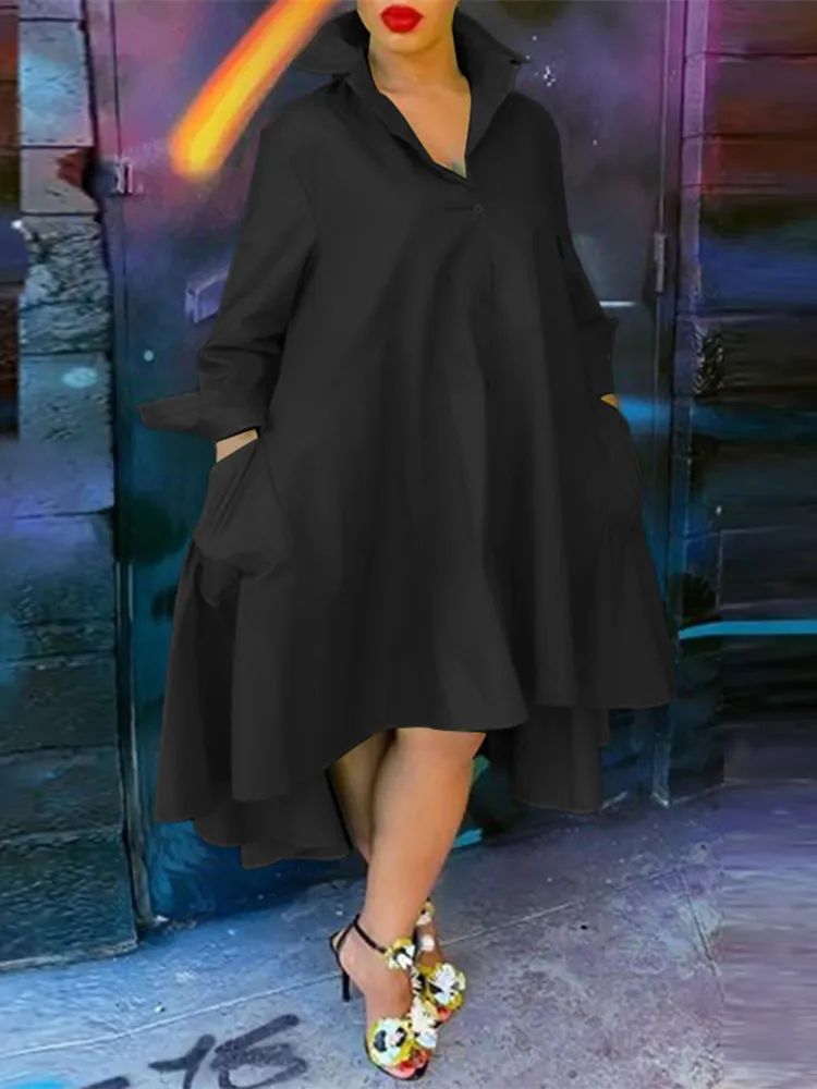Loose Dress Casual Lapel Neck Dress Women Bohemian Sundress VONDA 2023 Summer Evening Party Vestido Elegant Sundress Robe Femme - Image 4