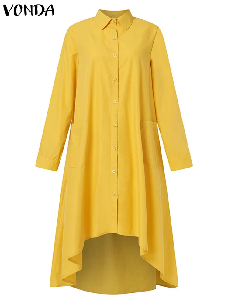 Loose Dress Casual Lapel Neck Dress Women Bohemian Sundress VONDA 2023 Summer Evening Party Vestido Elegant Sundress Robe Femme - Image 5