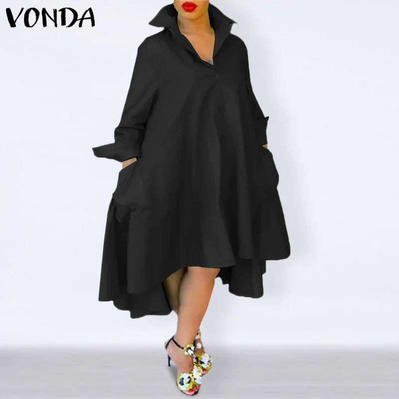 Loose Dress Casual Lapel Neck Dress Women Bohemian Sundress VONDA 2023 Summer Evening Party Vestido Elegant Sundress Robe Femme - Image 7