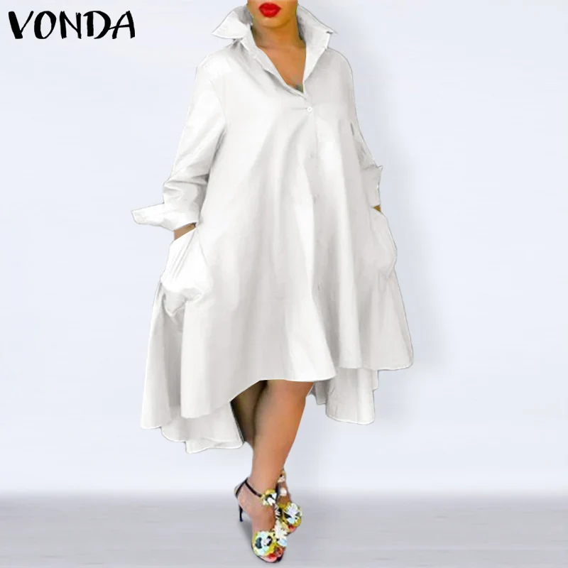 Loose Dress Casual Lapel Neck Dress Women Bohemian Sundress VONDA 2023 Summer Evening Party Vestido Elegant Sundress Robe Femme - Image 8