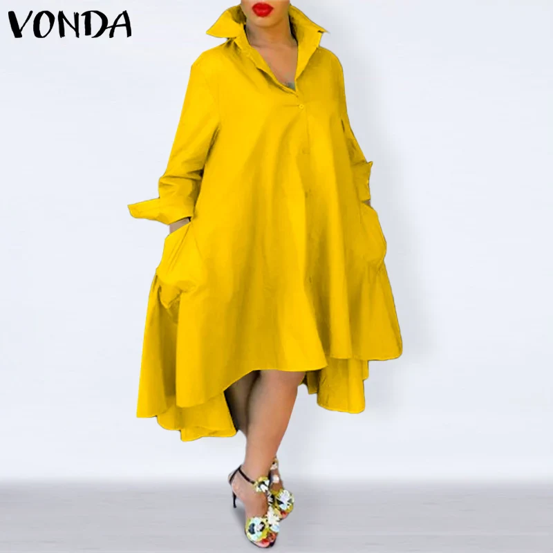 Loose Dress Casual Lapel Neck Dress Women Bohemian Sundress VONDA 2023 Summer Evening Party Vestido Elegant Sundress Robe Femme - Image 9