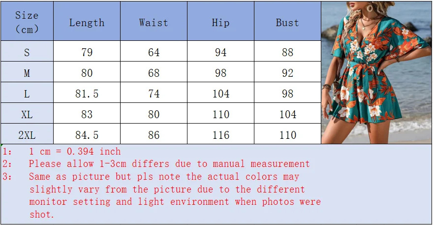Loose High Waisted Short Sleeve Jumpsuit V-neck Printed Women Jumpsuit Beach Vacation Comfortable Summer Clothes - Image 3