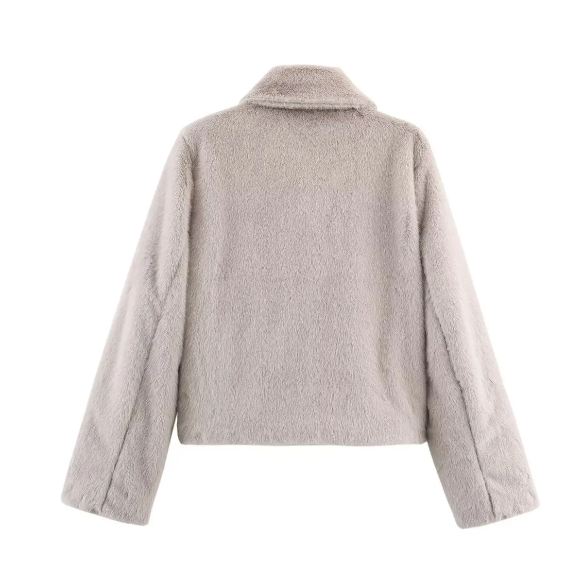Loose lapel button embellished brown long sleeved jacket for women's autumn and winter collection - Image 4