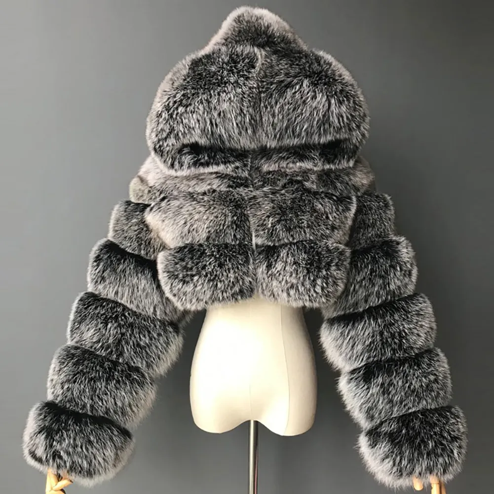 Loose Thick Fur Plush Jacket Women Girls Fashion Winter Faux Fur Cropped Coat Fluffy Zip Hooded Warm Short Jacket - Image 4