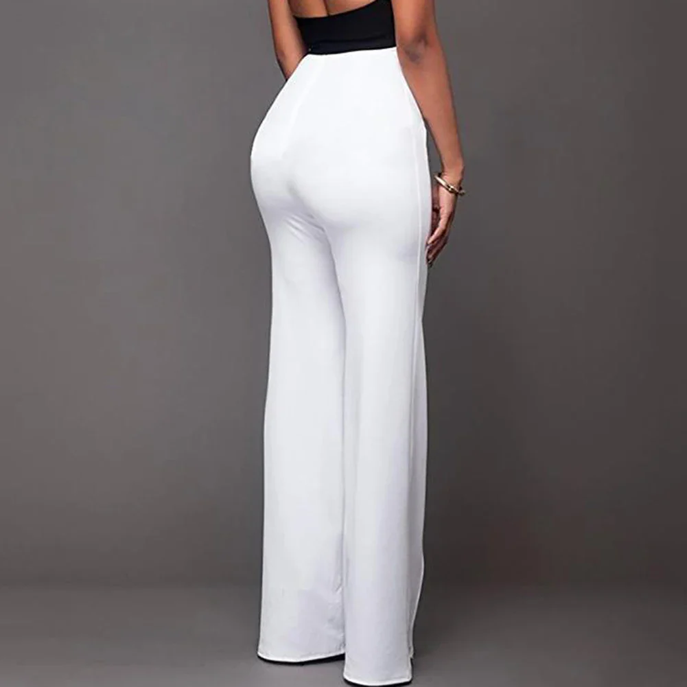 Loose Women Pants High Waist Flared Trousers Elastic Loose Slacks Solid Color Full Length Wide Leg Dress Pants Trousers - Image 2