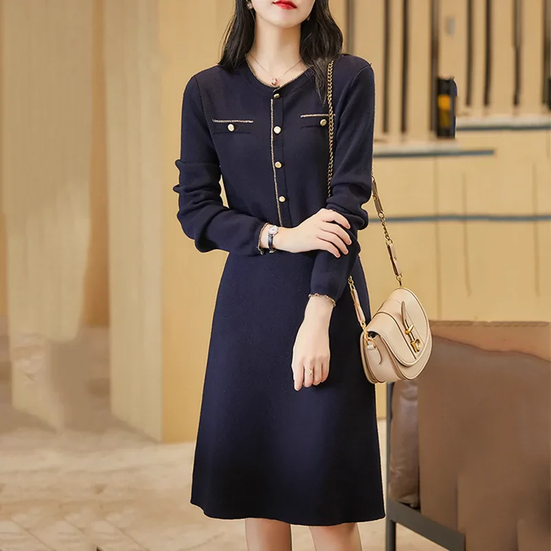 Loose Women's Long Dress for Spring and Autumn Slimming Knitted - Image 3