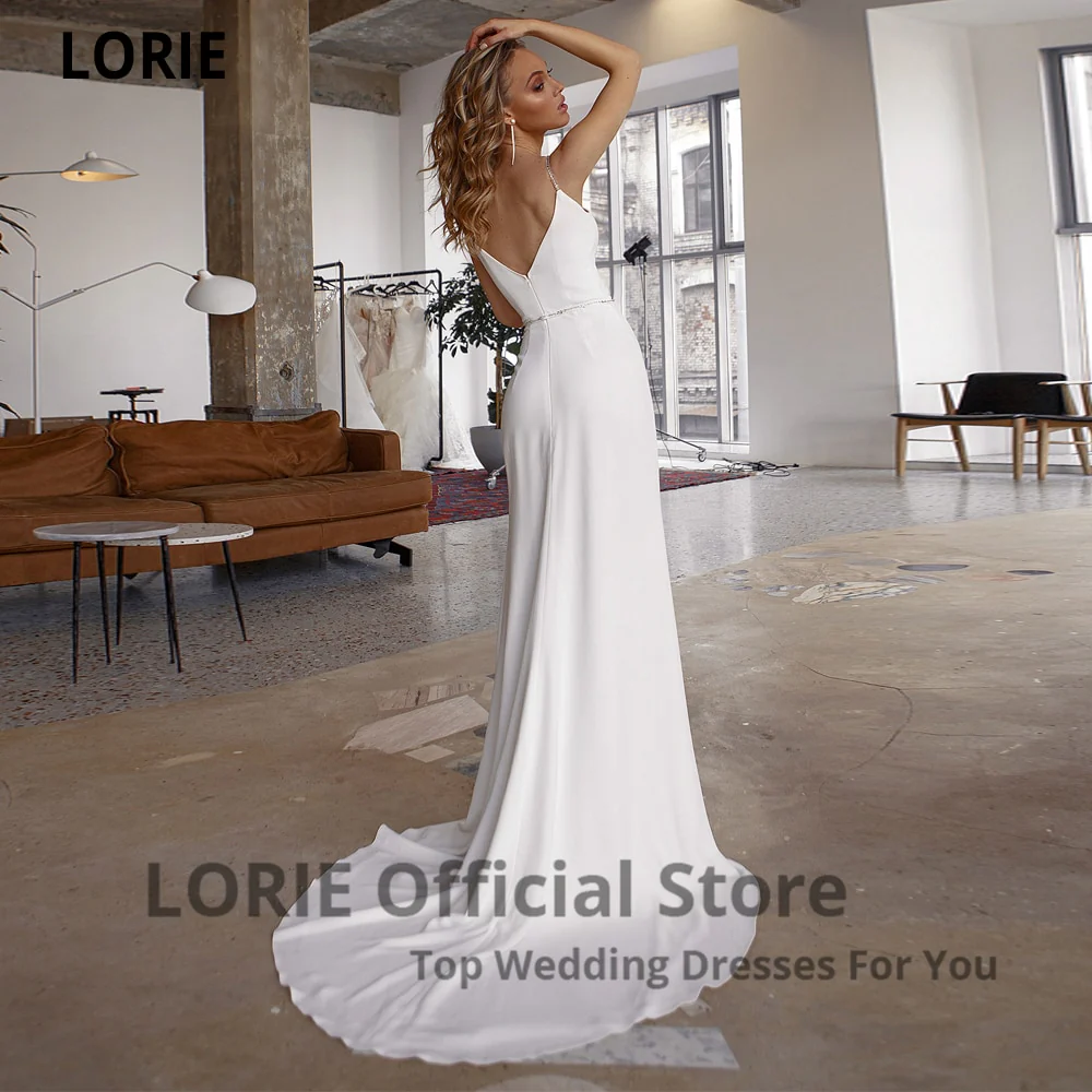 LORIE White Mermaid Wedding Dresses Soft Satin Beach Bridal Gowns V-Neck Spaghetti Straps Luxury Beading Princess Party Gowns - Image 7
