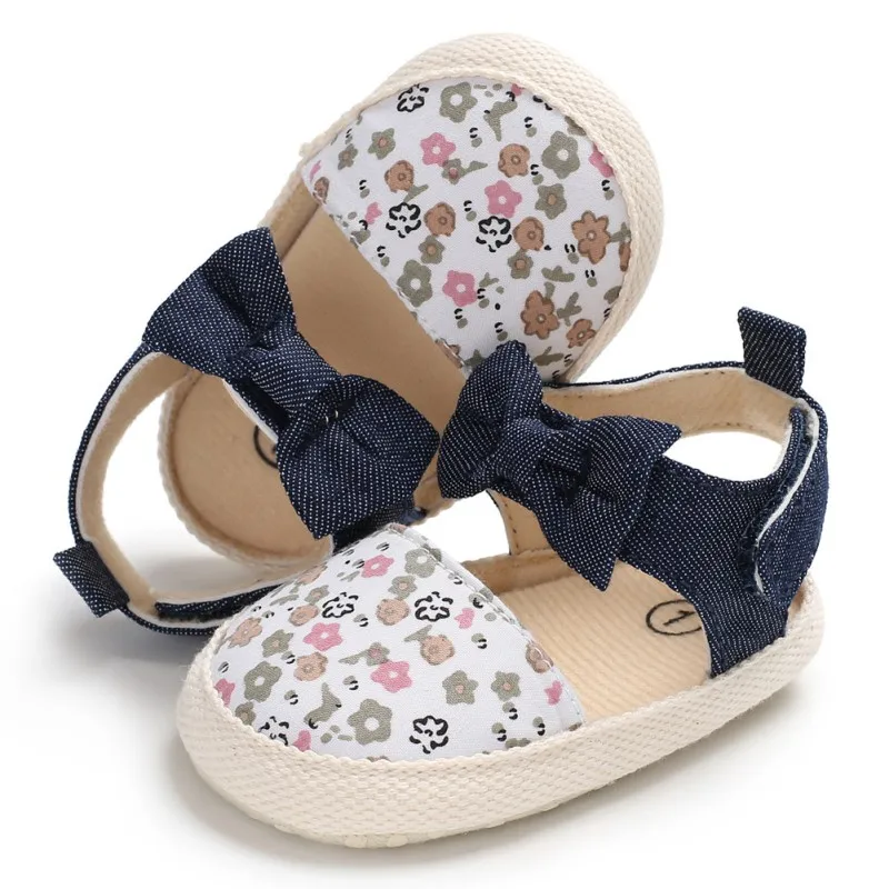 Lovely Flower Print Bow Canvas baby Shoes summer soft sole first walkers party princess girl shoe - Image 2