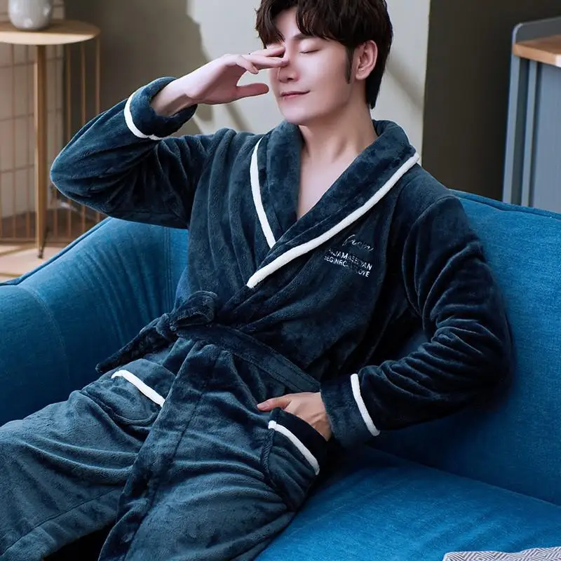 Lovers Coral Fleece Robe Autumn Winter Warm Sleepwear Women Men Thicken Flannel Bathrobe Lounge Nightgown Home Clothes Bigsize - Image 7