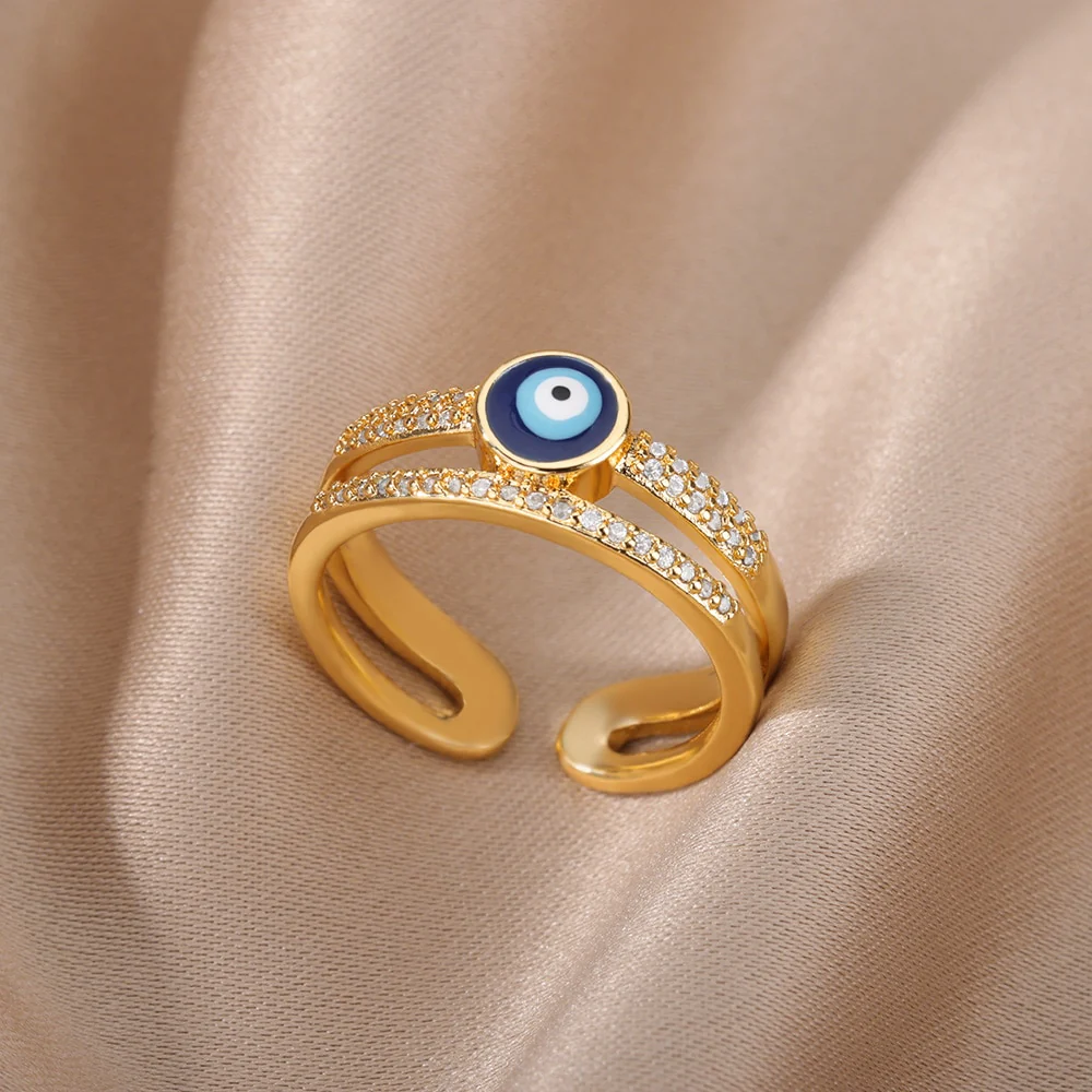 Lucky Turkish Evil Eye Rings For Women Opening Adjustable Stainless Steel Ring 2023 Trend Luxury Wedding Couple Jewelry Gift - Image 11