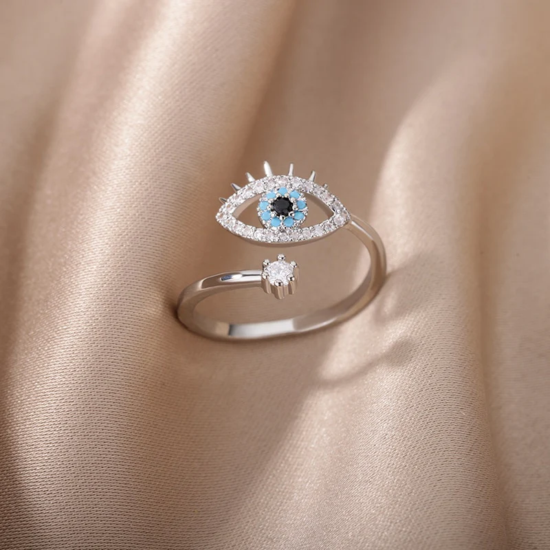 Lucky Turkish Evil Eye Rings For Women Opening Adjustable Stainless Steel Ring 2023 Trend Luxury Wedding Couple Jewelry Gift - Image 15