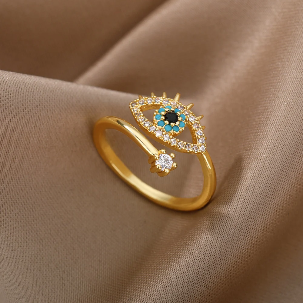 Lucky Turkish Evil Eye Rings For Women Opening Adjustable Stainless Steel Ring 2023 Trend Luxury Wedding Couple Jewelry Gift - Image 19