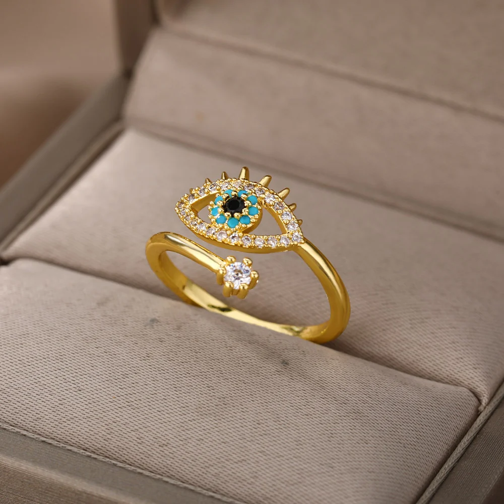 Lucky Turkish Evil Eye Rings For Women Opening Adjustable Stainless Steel Ring 2023 Trend Luxury Wedding Couple Jewelry Gift - Image 51