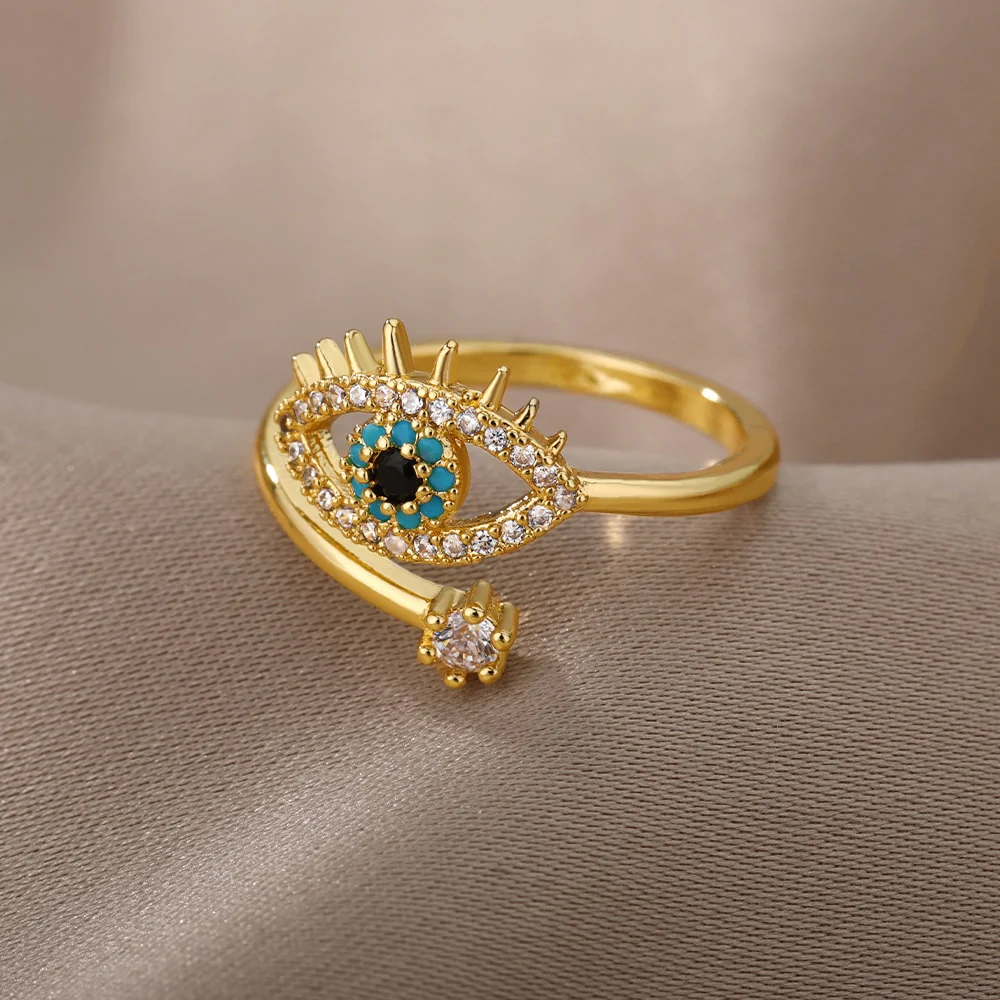 Lucky Turkish Evil Eye Rings For Women Opening Adjustable Stainless Steel Ring 2023 Trend Luxury Wedding Couple Jewelry Gift - Image 52
