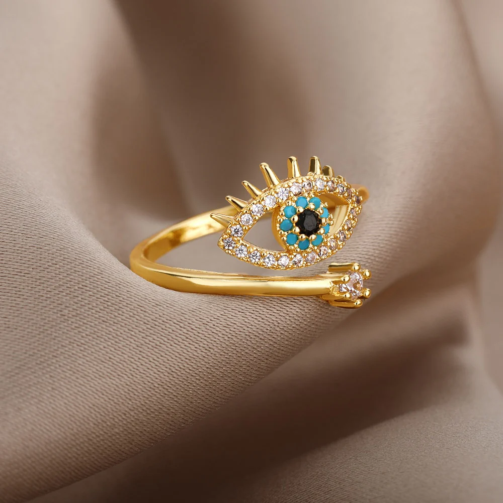 Lucky Turkish Evil Eye Rings For Women Opening Adjustable Stainless Steel Ring 2023 Trend Luxury Wedding Couple Jewelry Gift - Image 53