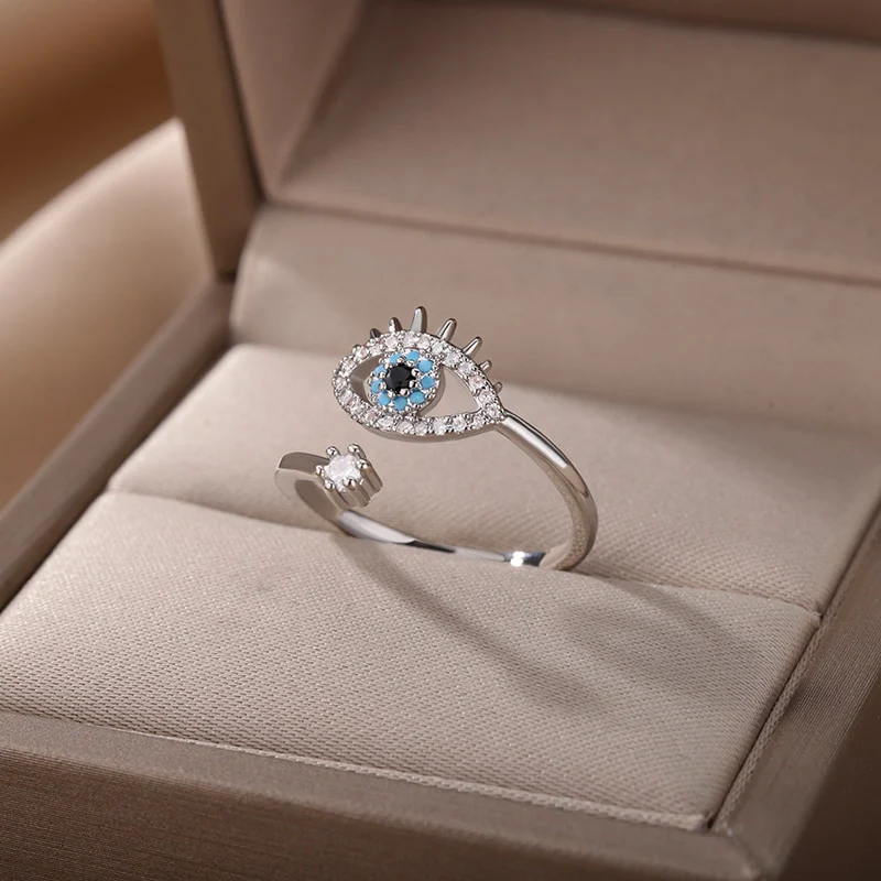 Lucky Turkish Evil Eye Rings For Women Opening Adjustable Stainless Steel Ring 2023 Trend Luxury Wedding Couple Jewelry Gift - Image 54