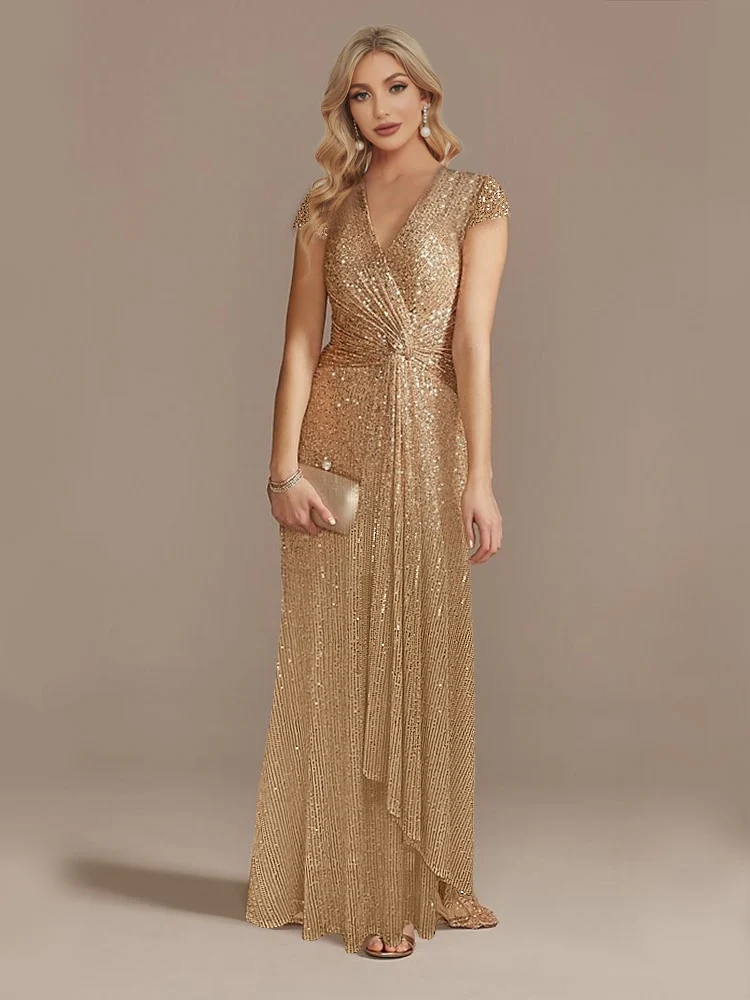 Lucyilove New Luxury Champagne V-Neck Sequin Evening Dress 2023 Women Party Maxi Dress Beading Gowns Long Prom Cocktail Dresses - Image 14