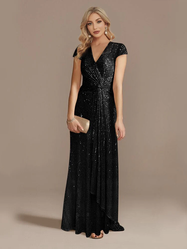 Lucyilove New Luxury Champagne V-Neck Sequin Evening Dress 2023 Women Party Maxi Dress Beading Gowns Long Prom Cocktail Dresses - Image 16