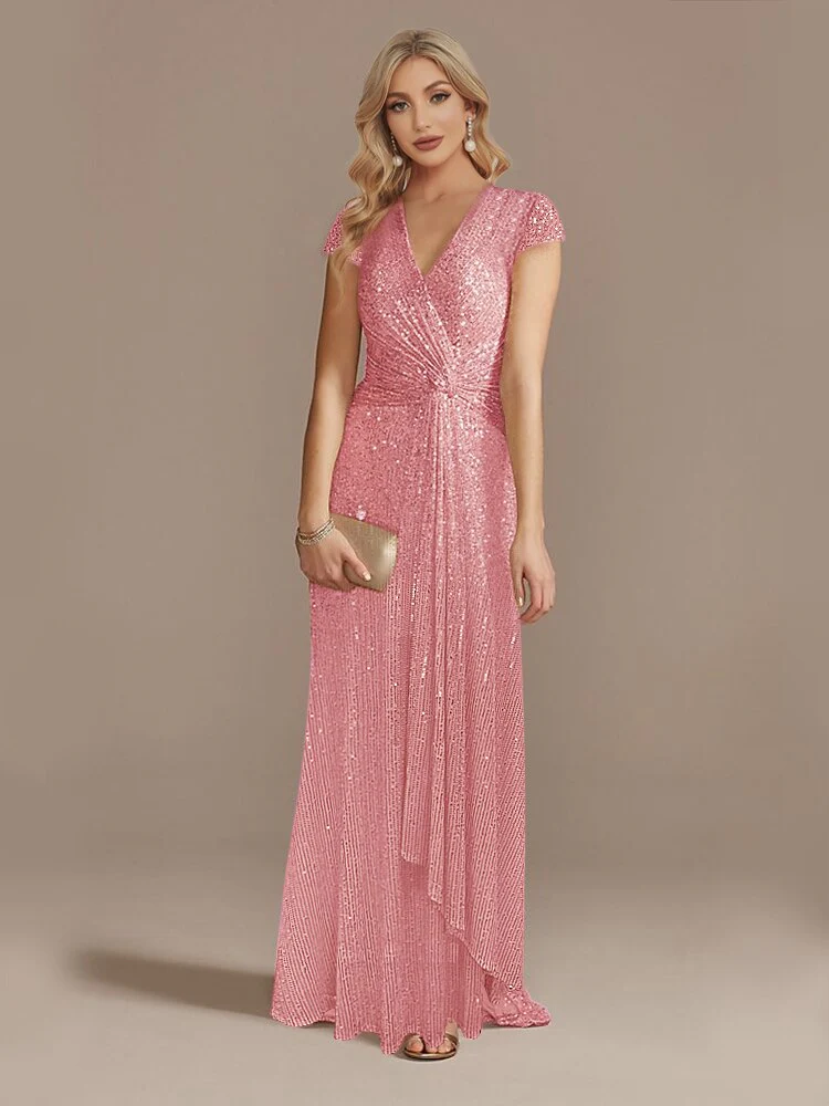 Lucyilove New Luxury Champagne V-Neck Sequin Evening Dress 2023 Women Party Maxi Dress Beading Gowns Long Prom Cocktail Dresses - Image 6