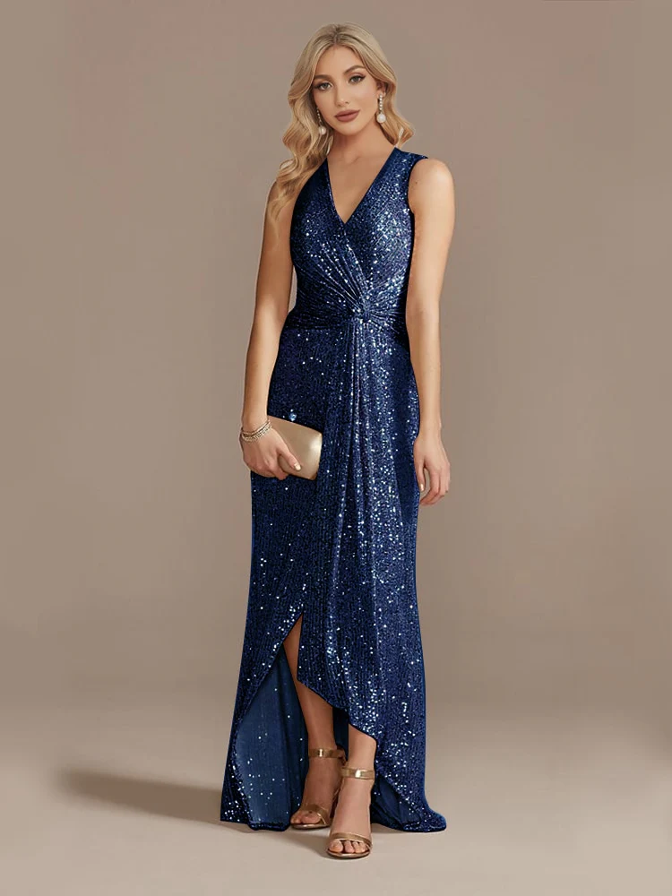 Lucyinlove Luxury Floor Length V-Neck Evening Dress Elegant Slit Party Women 2023 Wedding Sequins For Formal Prom Cocktail Dress - Image 10