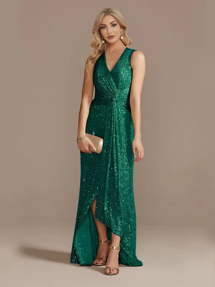 Lucyinlove Luxury Floor Length V-Neck Evening Dress Elegant Slit Party Women 2023 Wedding Sequins For Formal Prom Cocktail Dress - Image 11