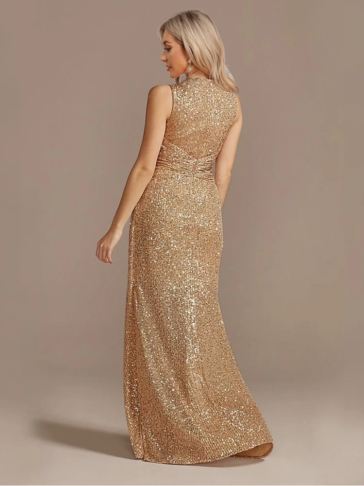 Lucyinlove Luxury Floor Length V-Neck Evening Dress Elegant Slit Party Women 2023 Wedding Sequins For Formal Prom Cocktail Dress - Image 12