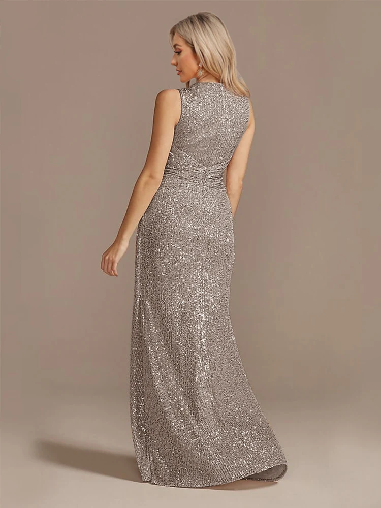 Lucyinlove Luxury Floor Length V-Neck Evening Dress Elegant Slit Party Women 2023 Wedding Sequins For Formal Prom Cocktail Dress - Image 14