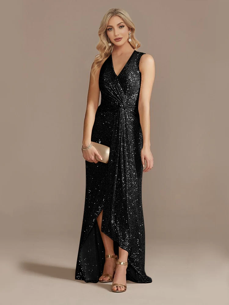 Lucyinlove Luxury Floor Length V-Neck Evening Dress Elegant Slit Party Women 2023 Wedding Sequins For Formal Prom Cocktail Dress - Image 5