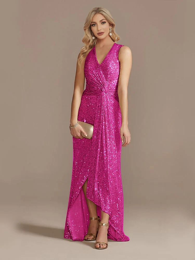 Lucyinlove Luxury Floor Length V-Neck Evening Dress Elegant Slit Party Women 2023 Wedding Sequins For Formal Prom Cocktail Dress - Image 6
