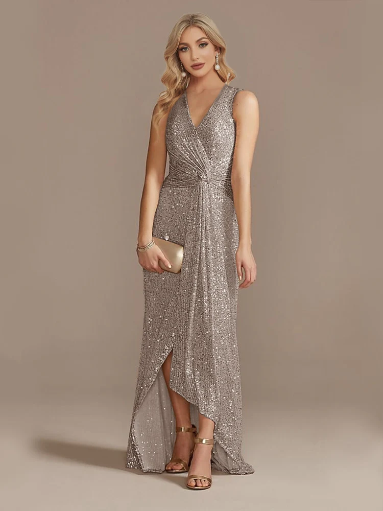 Lucyinlove Luxury Floor Length V-Neck Evening Dress Elegant Slit Party Women 2023 Wedding Sequins For Formal Prom Cocktail Dress - Image 8