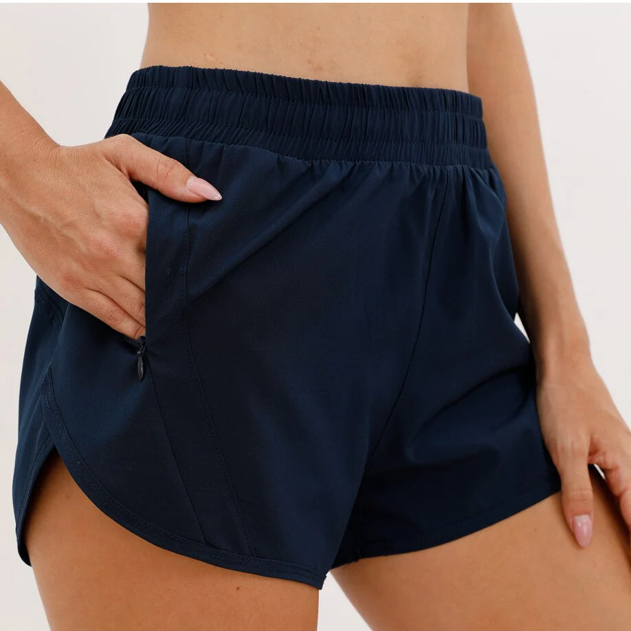 Women Summer New Style Outdoor YOGA Sports Shorts  High Waist With 4In Lined Dark Blue XL-10 - Image 8