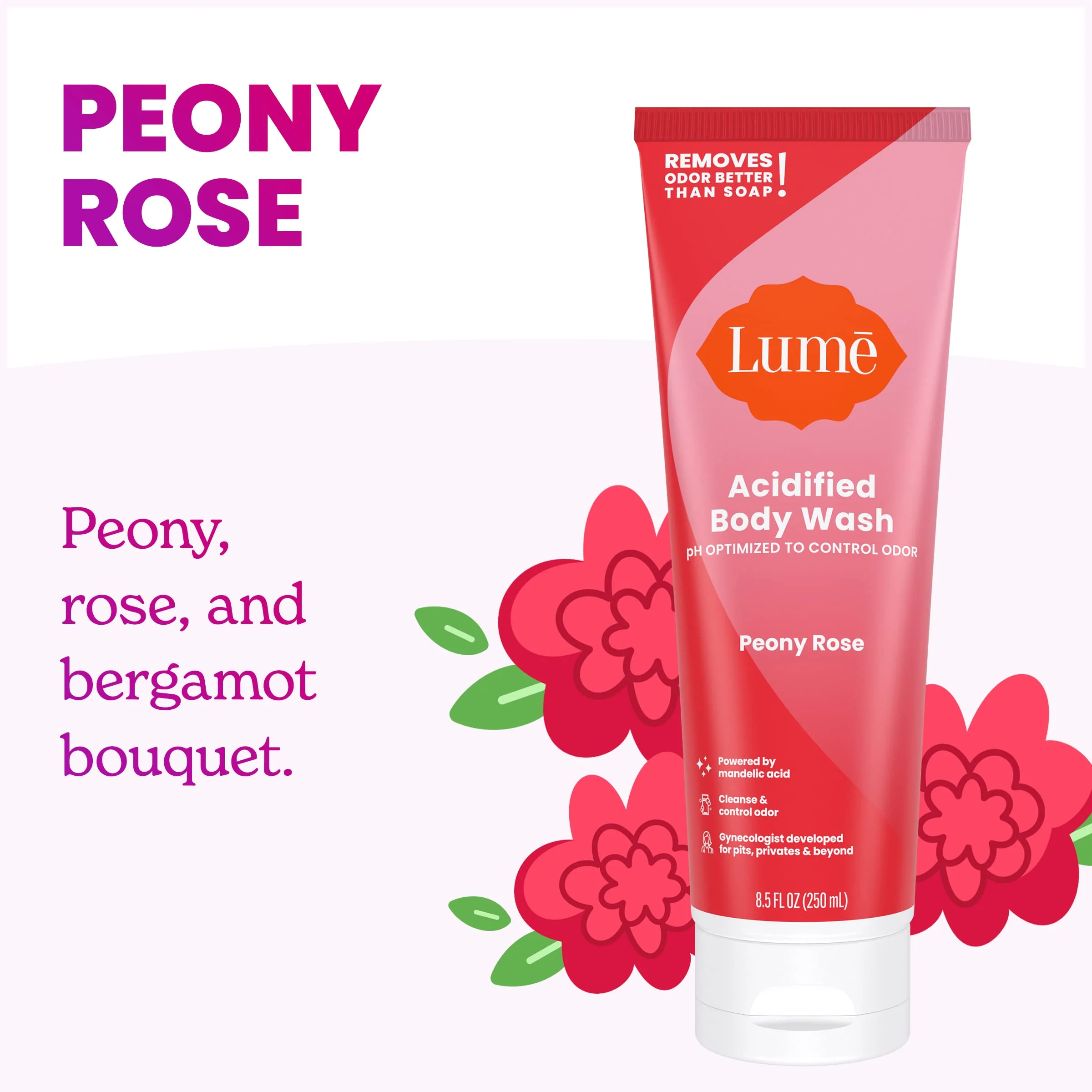 Lume Acidified Body Wash - 24 Hour Odor Control - Removes Odor Better than Soap - Moisturizing Formula - SLS Free, Paraben Free - Safe For Sensitive Skin - 8.5 ounce (Peony Rose) - Image 6