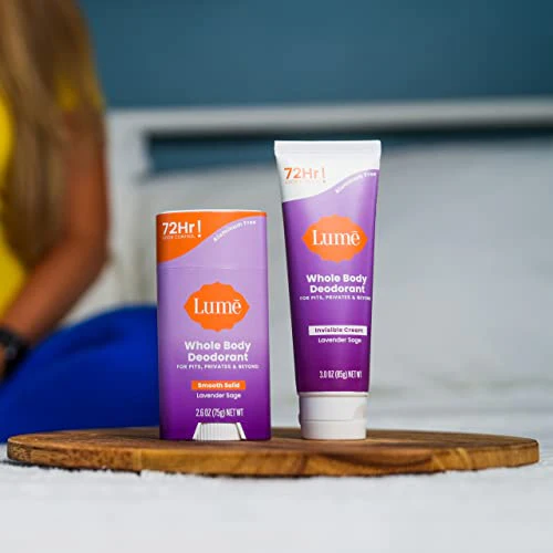 Lume Whole Body Deodorant - Invisible Cream and Solid - 72 Hour Odor Control - Aluminum Free, Baking Soda Free, Skin Safe - 3.0 Ounce Cream and 2.6 Ounce Solid Bundle (Lavender Sage) - Image 5